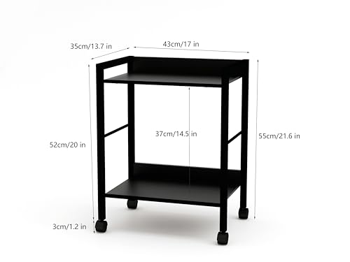 Compact 2-Tier Rolling Cart, Small Rolling Utility Cart with Wheels, Mobile Bedside Table Organizer for Dorm Room, Kids Room, Bedroom, Nursery, Small Spaces, Black Metal Storage Trolley - color: Black