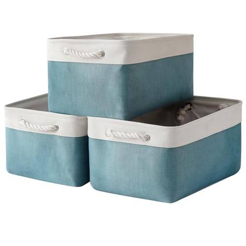 TheWarmHome Storage Bins - Large 3 Pack 15.7x11.8x8.3 in Fabric Storage Baskets for Organizing Shelves | Large Basket Closet Organizer for Home Decor Shelf Baby Toy Laundry (White & Green) - color: White And Green, size: 3PCS/Large - 15.7Lx11.8Wx8.3H