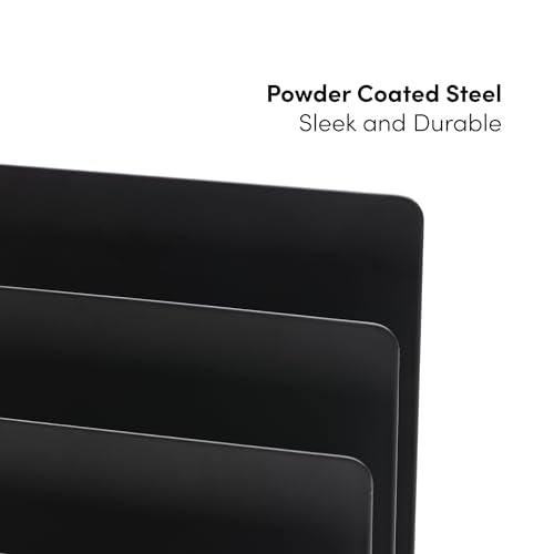 xympo Desktop Mail Organizer – 3-Slot Black Metal Letter Holder and Bill Sorter for Office and Home