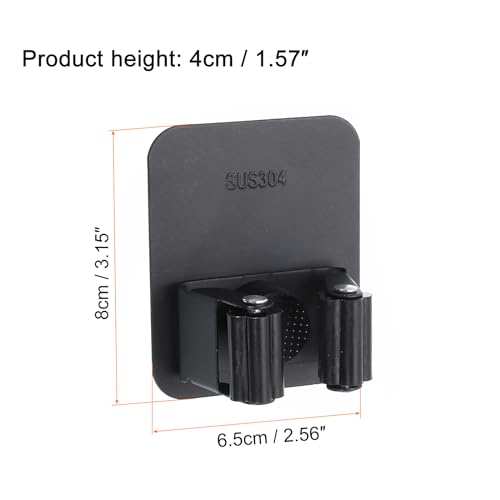 uxcell 2pcs Mop Broom Holder Wall Mount, 304 Stainless Steel Mop Holder Self Adhesive Broom Hanger with Screws, Suitable for Bathroom, Laundry Room, Black - color: Black