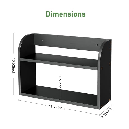 ROMGUAR CRAFT 2 Tier Bamboo Spice Rack, Countertop or Wall Mounting Wood Spice Jars Organizer Shelf for Kitche, Pantry (Black) - color: Black, size: 2 Tier