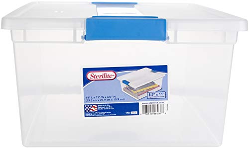 Sterilite Deep Clip Box, Stackable Small Storage Bin with Latching Lid, Plastic Container to Organize Paper, Office, Home, Clear Base and Lid, 1-Pack - size: Deep, style: 1 Pack