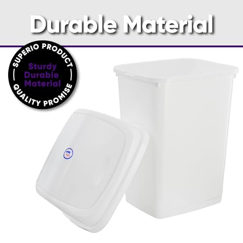 Superio Kitchen Trash Can 13 Gallon with Swing Lid, Plastic Garbage Can Outdoor and Indoor, Large 52 Qt Recycle Bin and Waste Basket for Home, Office, Garage, Patio, Restaurant (White) - size: 13 Gallon, style: 2 Pack