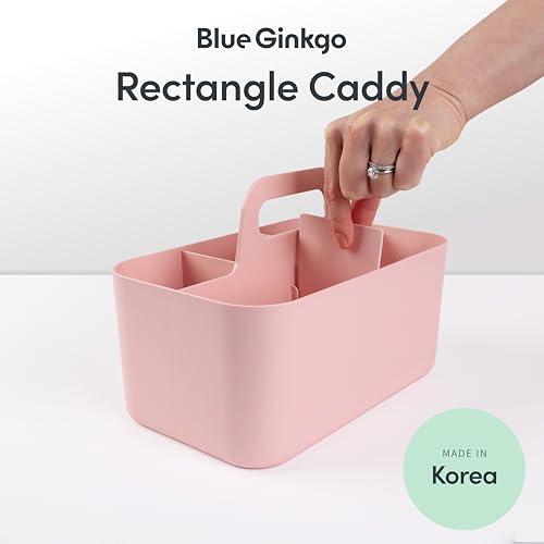 BLUE GINKGO Stackable Organizer Caddy – Korean-Made Portable Tote for Bathroom, Office, Crafts, or School Supplies (Rectangle, Pink) - color: PINK, size: Rectangle