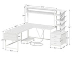 YOMILUVE L Shaped Desk with Hutch, Reversible Computer Desk with Drawers and Bookshelf, Home Office Desks with Storage Shelves for Bedroom Home Office, White - color: White