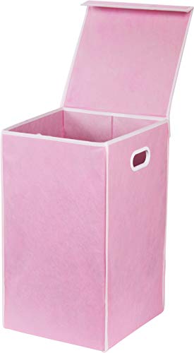 Simple Houseware Foldable Laundry Hamper Basket with Lid, Pink - color: Pink
