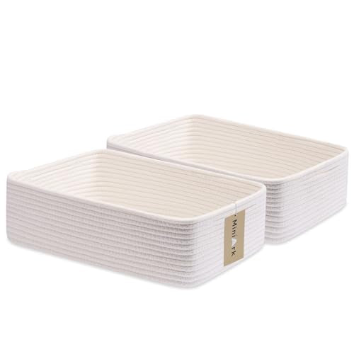 MiniArk Large Shallow Organizing Baskets 15x11x5.1 Inches - Rope Woven Storage Bins for Bathroom, Shelves, Cube Closet, Off White 2 Packs - color: Off White, size: 2pcs-L15×W11×H5.1"