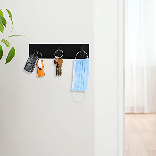 Picowe Key Holder for Wall Decorative, Adhesive Stainless Steel Key Hooks, Key Hanger Key Organizer for Wall, Towel Hook Coat Hanger for Entryway Hallway Kitchen(Three Rows,Black 1PCS) - color: Black