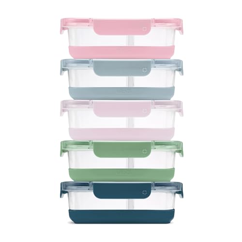 Ello Duraglass Refresh 3.4 Cup Divided Meal Prep Set 10Pc, 5 Pack, 2 Compartment Glass Food Storage Container with Silicone Boot and Airtight BPA-Free Plastic Lids, Dishwasher & Microwave Safe, Glade - color: Divided Meal Prep- Heather Glade, size: 3.4 Cu
