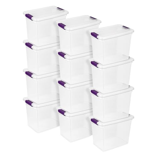 Sterilite 12-Pack 27 Quart ClearView Latch Box, Stackable Organizer Bins with Latching Lids - Clear Plastic Organization Containers for Closet, Bedroom, Shelving Units and Everyday Home Storage - size: 12 Pack, style: 27 Quart
