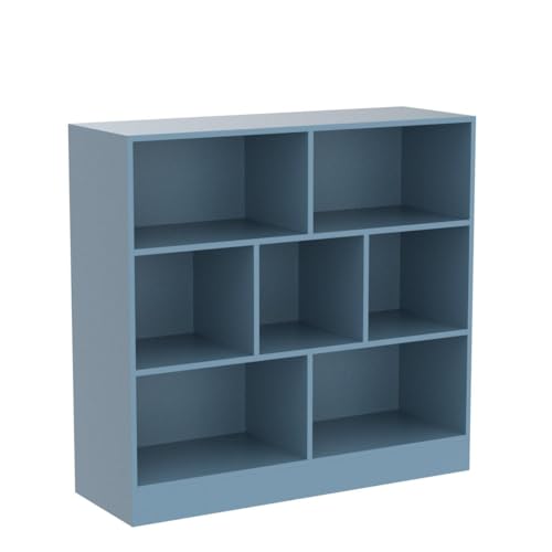 IOTXY Open Shelf Low Bookcase - Wooden 3-Tier Floor Standing Display Cabinet Organizer with Base, 7 Cubes Short Horizontal Bookshelf in Bright Blue - color: Bright Blue, size: 80CM Base