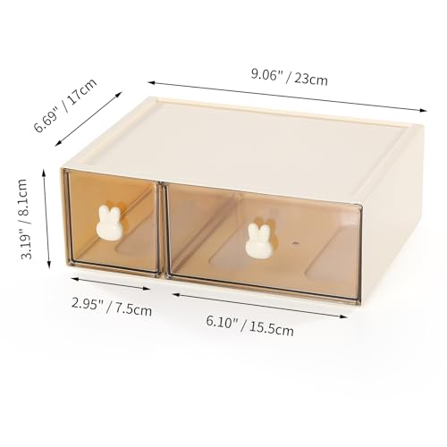 Desktop Storage Drawers, Plastic Desk Organizer with 2 Drawers, Modular Stackable Toolbox Units for Office Stationary, Makeup Container, Bathroom Countertop (1 Tall Layer, Cream & Clear) - color: 1 Tall Layer & 2 Drawers, Cream & Clear