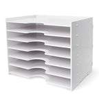 SONGWAY File Organizer for Desk - 7 Tier Wide Document Holder, Letter Mail Tray Storage Rack, A4 Paper Storage Holder, Desktop Organizer for Home Office School, White - size: 7 Tier Wide