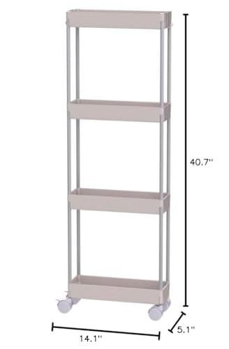 Sooyee 4 Tier Slim Storage Cart Mobile Shelving Unit Organizer Slide Out Storage Rolling Utility Cart Tower Rack for Kitchen Bathroom Laundry Narrow Places, Plastic & Stainless Steel,White - color: White, size: Slim