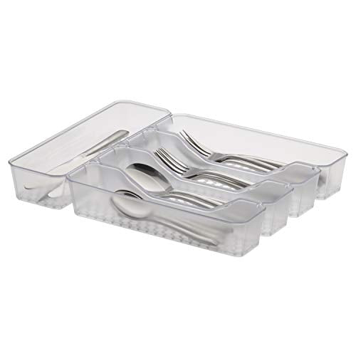 Spectrum Diversified Hexa Drawer Organizer Tray Modern Kitchen Cutlery, Utensil, Silverware Holder Caddy, 5 Dividers Cabinet Storage, 10 x 13, Clear Frost - color: Clear Frost, size: 5 Divider