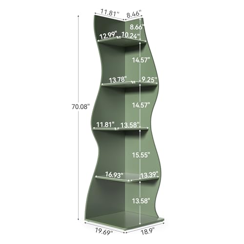 LITTLE TREE Small Corner Shelf, Modern 5-Tier Wall Corner Bookshelf, Stylish Bookcase Storage Rack for Small Space, Living Room, Bedroom - color: Green, size: 1 Pack