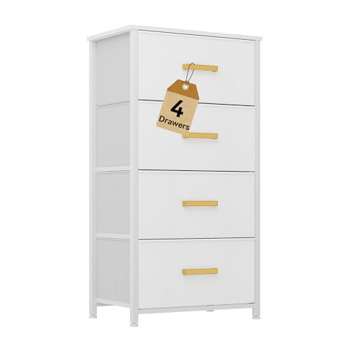 DWVO Dresser with 4 Drawers - Fabric Storage Tower, Organizer Unit for Living Room, Hallway, Closets - color: White, style: 4-Drawer