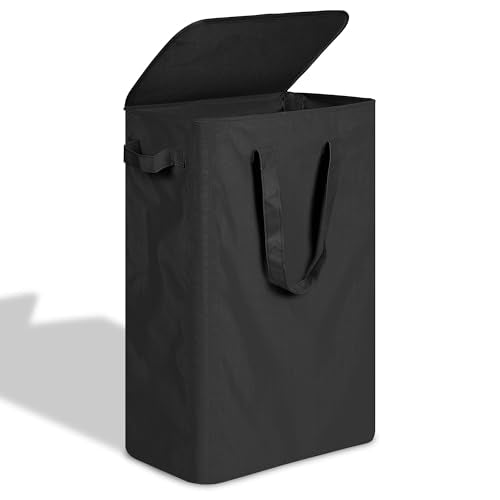 efluky Slim Laundry Basket with Lid, Narrow Laundry Hamper with Handles, Collapsible Dirty Clothes Hamper, Tall Laundry Bin for Laundry Room, Dorm and Bedroom, 55L Black - color: Black, size: 55L with Lid