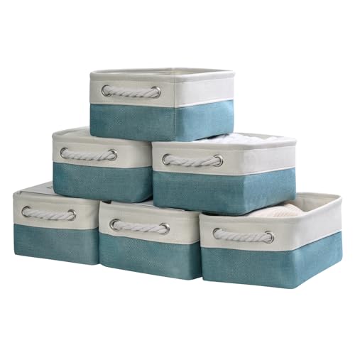 TheWarmHome Storage Bins for Shelves - Small 6 Pack 11.8x7.8x5.2 inch Sturdy Storage Basket W/Handles, Decorative Foldable Storage Baskets for Organizing Closet Nursery Toy(White & Green) - color: White And Green, size: 6PCS/Small -11.8Lx7.9Wx5.2H