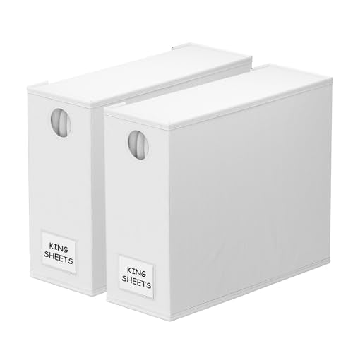 SpaceAid 2 Pack Bed Sheet Organizers and Storage, Foldable Sheet Organizer for Linen Closet, Sheets Set Folder Keeper with Window XL (Queen & King Size) Organizing Bedding Container, White - color: White, size: 2 Pack