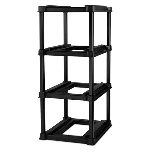 Sterilite 4 Tier Tote Rack, Vertical Plastic Organizer with 4 Pack 27 Gallon Industrial Storage Totes, Black - for Garages, Workshops, or Basements - size: 27 Gallon - Black/Yellow + Tote Rack