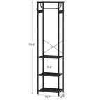 Coat Rack With Hanging Rod, Garment Rack With 3 Wooden Shelves and 4 Hooks, Freestanding Hall Tree, Industrial Clothes Rack Stand Organizer, Black - color: Black, style: with Top Shelf