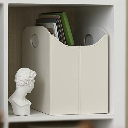 EZDeco Magazine Holder Foldable Magazine Rack Floor PU Leather File Holder Newspaper Book Storage Magazine Basket Document File Folder Organizer for Office Home (Off-White) - color: Off-White