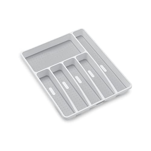 madesmart Classic Large Silverware Tray - White |CLASSIC COLLECTION | 6-Compartments| Kitchen Drawer Organizer | Soft-Grip Lining and Non-Slip Rubber Feet | BPA-Free - size: Classic 6 Compartment