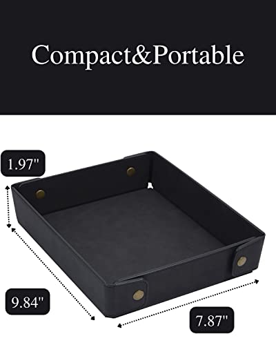 CASIRENA Faux Leather Valet Tray Organizer for Men - Catch-All Tray for Entryway Table Key, Wallet, Watch, Coin Change, Phone, Dresser EDC Dump Jewelry, Bedside Nightstand Desk-top - color: Black, size: Rectangle