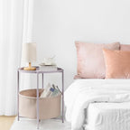 danpinera Round Side Table with Fabric Storage Basket, Metal Side Table Small Bedside Nightstand with Removable Tray Top for Living Room, Bedroom, Nursery, Laundry, Light Violet - color: Light Violet