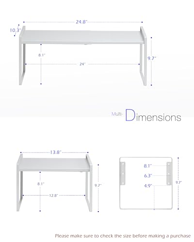 Nxconsu Cabinet Shelf Expandable Height Adjustable Shelf Organizer Riser for Kitchen Cabinet Pantry Cupboard Under Sink Countertop Organization Storage Space Saver Stackable Heavy Duty Metal White XL - color: White, size: 10.3’’D * 13.8-24.8’’W * 9.7’’H