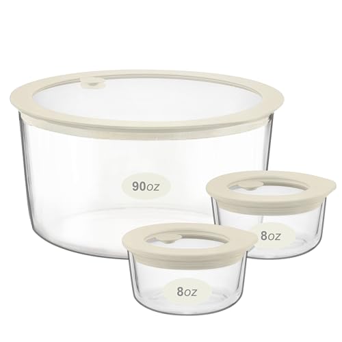 Urban Green Glass Food Container Set with Glass Lid, 3 Pack, Meal Prep Containers with Silicone Airtight Lid, 1 Large Glass Salad Bowl, 2 small dressing containers,Leakproof, 100% Plastic Free - color: White Sand - 3RD