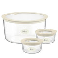 Urban Green Glass Food Container Set with Glass Lid, 3 Pack, Meal Prep Containers with Silicone Airtight Lid, 1 Large Glass Salad Bowl, 2 small dressing containers,Leakproof, 100% Plastic Free - color: White Sand - 3RD