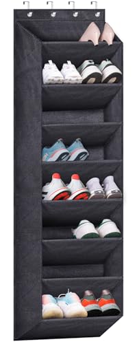 SLEEPING LAMB Over The Door Shoe Organizer for Closet with Large Deep Pockets, Narrow Shoe Rack for Door Hanging Boots Storage, Black - color: Black, size: 64.5''