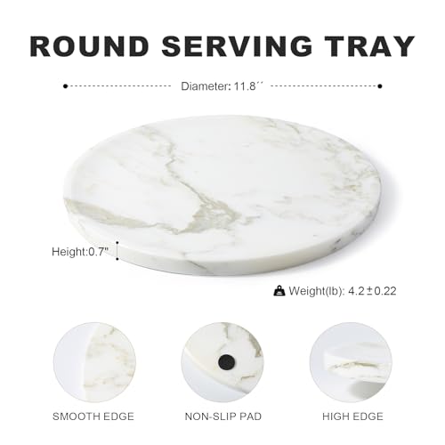 Karibiber Marble Serving Tray, 11.8in Round Vanity Tray for Bathroom Countertop, Calacatta Candle Holder for Coffee Table/Kitchen, Stone Home Decorative Catchall Tray for Perfume - color: Calacatta Golden
