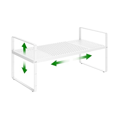 Expandable Kitchen Cabinet Shelf Organizer Rack Heavy Duty Metal Spice Rack Stackable Counter Storage Shelf for Kitchen Cabinet Pantry Bathroom (White - 16.5"-27" L x 10.2" W x 9.6" H - 1Pack) - color: White - 16.5"-27" L X 10.2" W X 9.6" H - 1pack