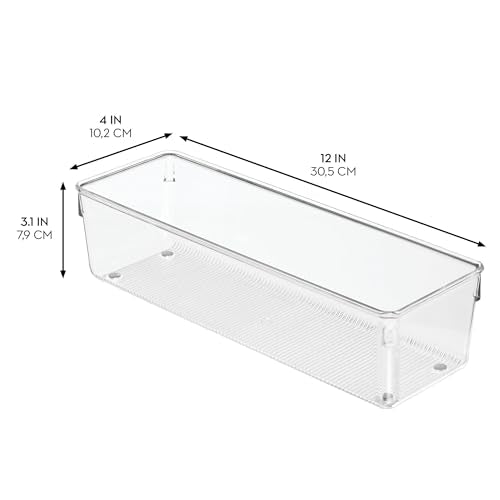 iDesign Plastic Drawer Organizer Bins - Storage for Kitchen, Bathroom, and Desk Drawers - Set of 6 - Clear - size: 4 x 12 x 3, style: Pack of 6