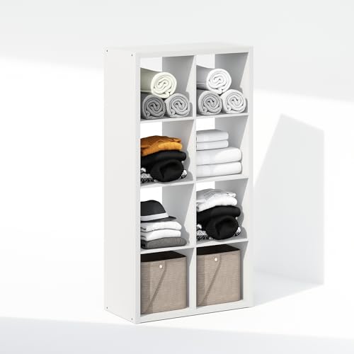 Furinno Cubic Closet Organizers and Storage, 8-Cube Closet Organizer, Open Shelf Closet Storage, Extra Thick Frame for Wardrobe, Bedroom, Living Room, White - color: White, size: 8-Cube