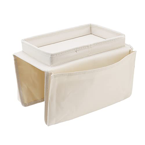 Sofa Armrest Organizer, Couch Side Pockets Chair Armrests Folding Arm Tray Hanging Bed Bag Bedside Storage Holder for Recliner Mattresses Remotes Phone Glasses Magazines with Slots(Creamy white) - color: Creamy white