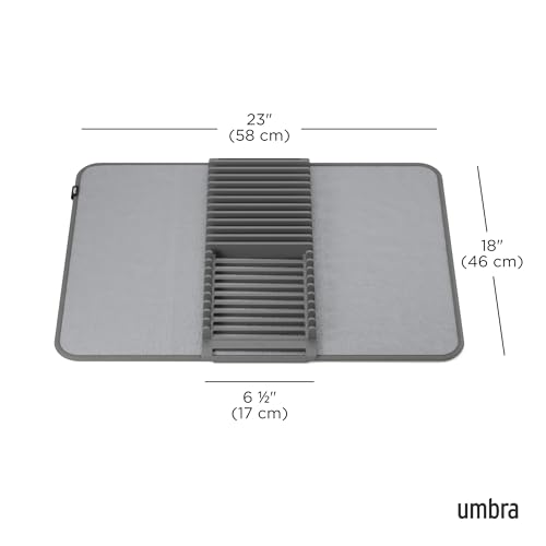 Umbra Udry Dish Rack and Microfiber Drying Mat – Space-Saving Design Folds Up for Easy Storage, Basic Rack, Dark Grey - color: Gray, style: Basic Rack