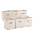 MAX Houser 6 Pack Foldable Fabric Storage Bins with Handles - Ideal for Closet Organization, Bedroom and Nursery（ Beige, 12"x12"x12"） - color: 1 beige
