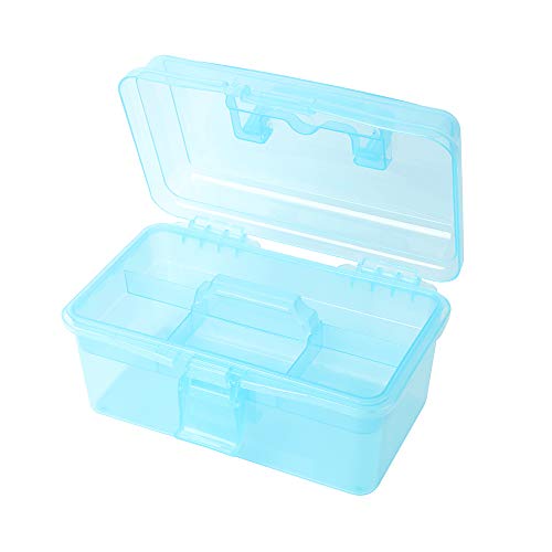 BangQiao Multipurpose Plastic Art and Craft Supply Storage Container Bin Case with Removable Tray and Handle, First Aid Box Organizer, Clear&Blue - color: clear/blue