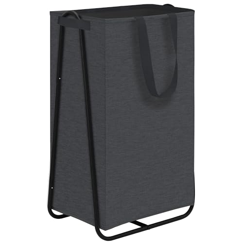 STORAGE MANIAC Laundry Hamper with Metal Rack, Large Laundry Basket with Triangle Frame, Collapsible Dirty Clothes Hamper with Handles for Dorm, College, Small Space, Closet, Bedroom, Black - color: Black