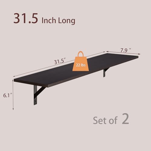 DINZI LVJ Long Wall Shelves, 31.5 Inch Wall Mounted Shelves Set of 2, Easy-to-Install, Wall Storage Ledges with Sturdy Metal Brackets for Living Room, Bathroom, Bedroom, Kitchen, Espresso - color: Espresso, size: 31.5 Inch