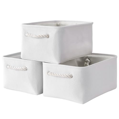 TheWarmHome Storage Bins for Shelves - Medium 3Pack 13.8L*9.8W*6.7H inch Fabric Storage Cubes Canves Storage Basket for Organizing Toys Baby Clothes Gift Dog (White) - color: White Color, size: 3PCS/Medium -13.8Lx9.8Wx6.7H