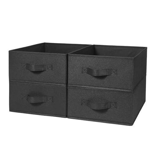 BOMKEE Clothings Collapsible Storage Bins, Foldable Organizers and Storage Baskets Cube Storage Bin for Bedroom Living Room (4 Pack, Black, 15.4x11.4x5.5inch) - color: Black, size: 15.4x11.4x5.5inch