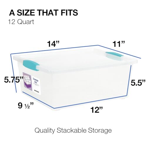 Tribello Plastic Storage Containers, 12 Qt, Clear with Lids, 2 Pack, Made in USA (Deep - 14 x 11 x 6) - size: (Deep - 14 x 11.5 x 6)