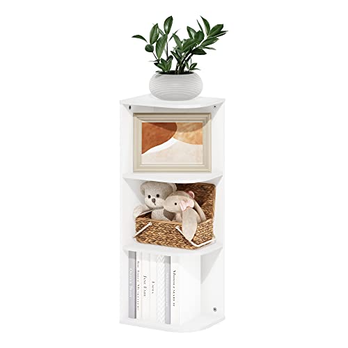 Furinno PASIR Book Shelf, 3-Tier Corner Bookshelf with Open Shelf, Standing Bookcase, 9.3 x 12 x 31.5 for Organization and Storage, for Living Room, Bedroom, Home Office, White - color: White, size: 3-Tier Corner