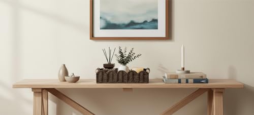 CubesLand Toilet Paper Storage Basket Organizer, Small Wicker Toilet Tank Top Decorative Baskets for Countertop, Handwoven Scalloped Basket w/handle for Home Decor, Living Room, Bedroom, Brown - color: Brown, size: S - 12.99"L x 6.3"W x 3.15"H