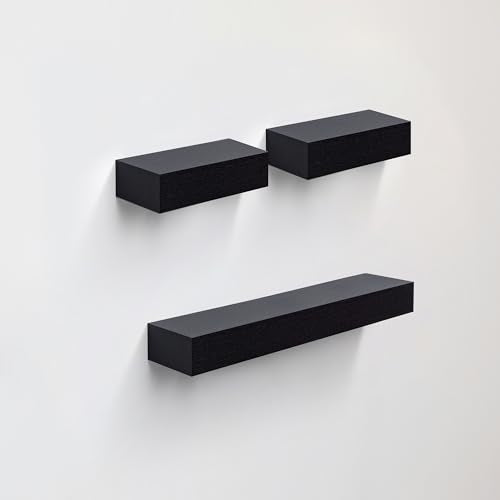 Floating Wall Shelves Set of 3 – MDF Wood Wall Mounted Shelf for Living Room, Bedroom, Bathroom, Office – Decorative Storage Racks for Plants, Photos, Books (Black, Large Set) - color: Black, size: Large Set
